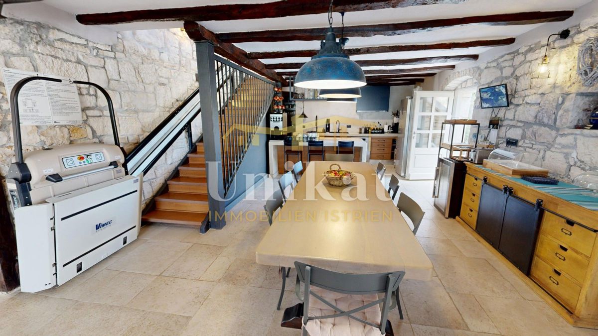 Čudovita posest z dvema kamnitima hišama in bazenom